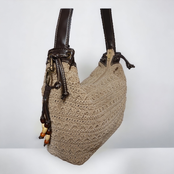 Hobo Bag with Macrame Style Mayerial & Clip-on Beaded Charm - Picture 4 of 9